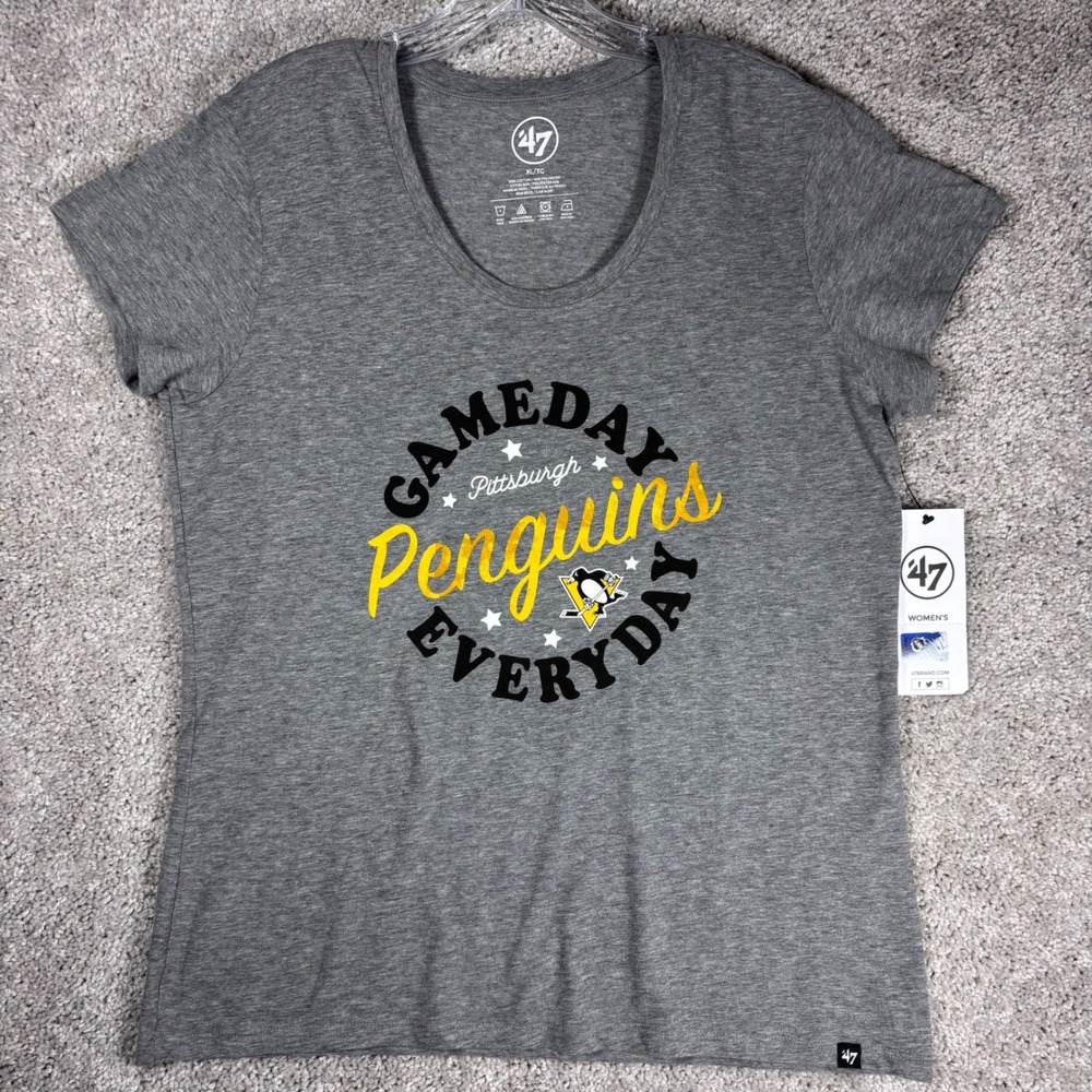 47 Womens Pittsburgh Penguins Gameday Everyday T Shirt XL Grey Cotton Poly